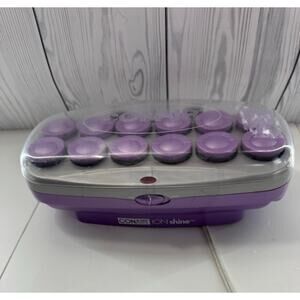 Conair ION Shine Purple Hot Rollers 12 Flocked Curlers with Clips TESTED WORKING